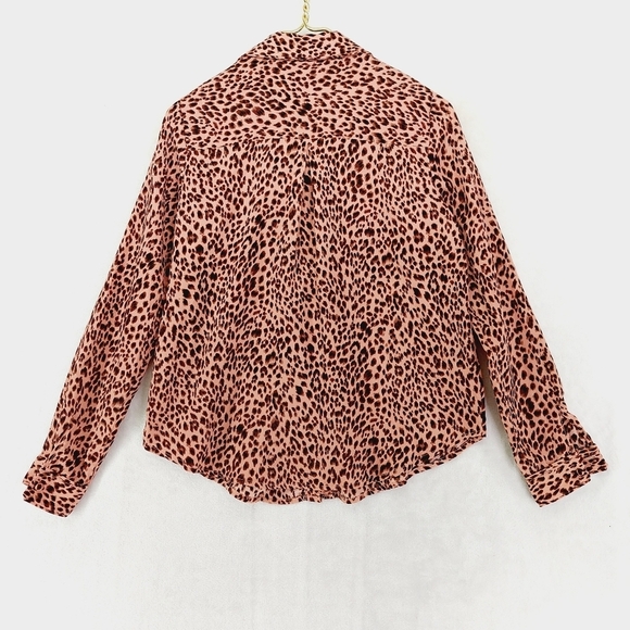 NEW FRNCH Pink Leopard Print Long Sleeve Button Down Shirt P4359 - Picture 5 of 9